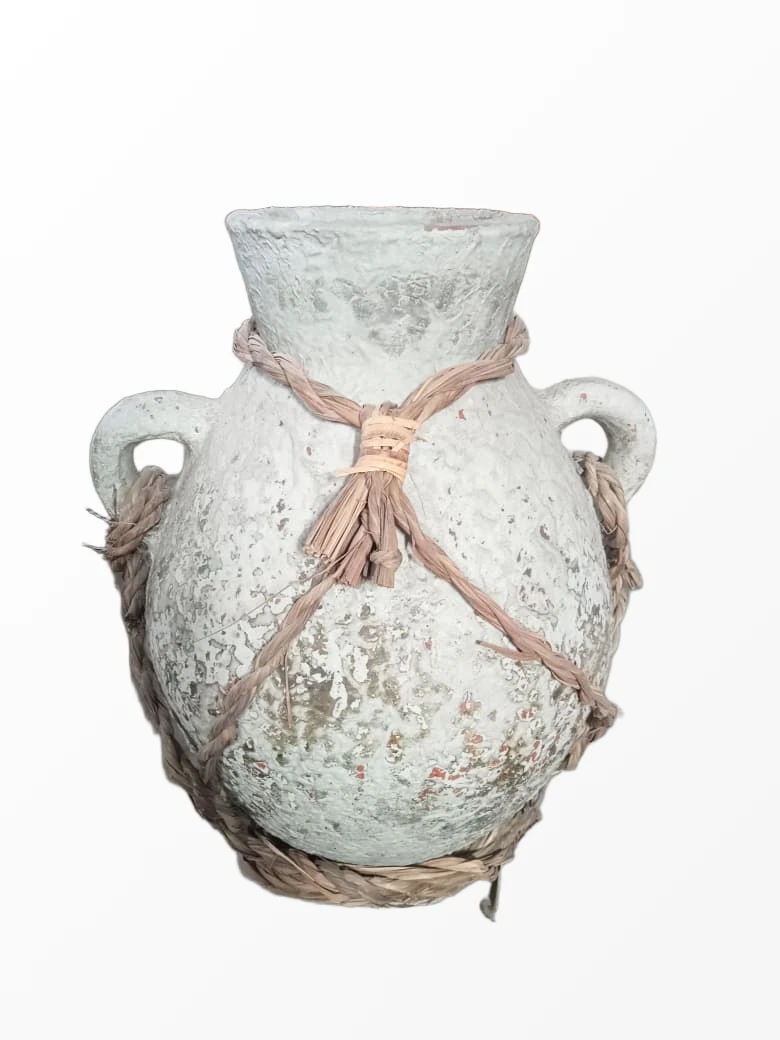 Ivory Rattan Amphora Vase