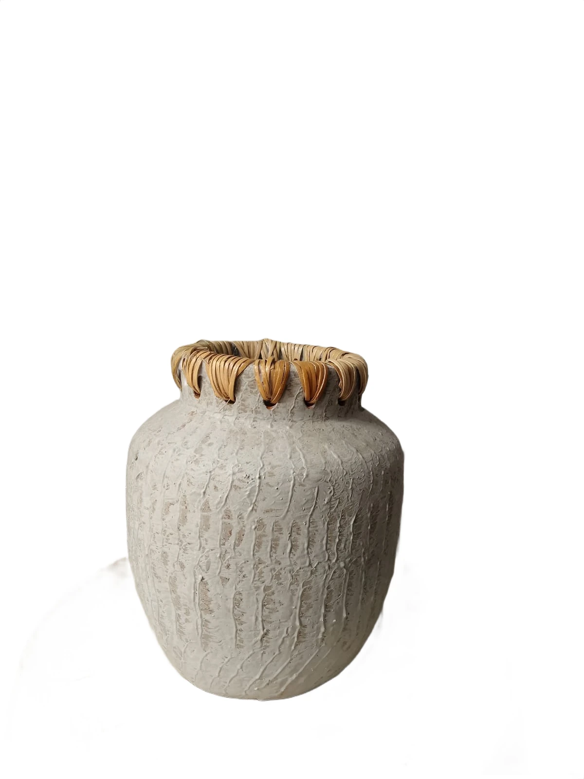 White Grey Rattan Lid – Small Pottery Jar